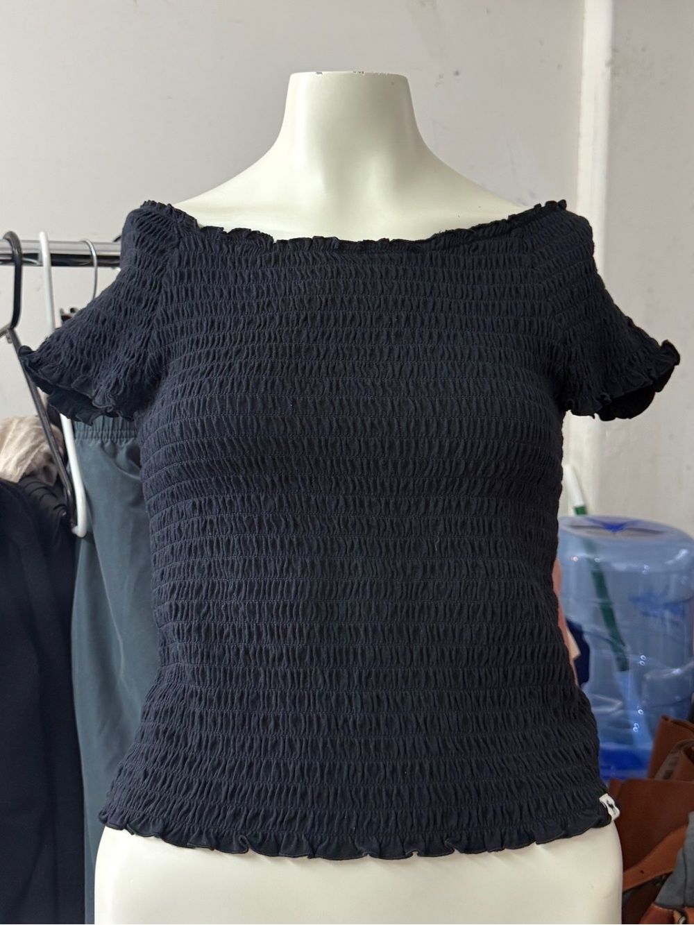 Off the shoulder smocked top Abercrombie kids smocked black tank